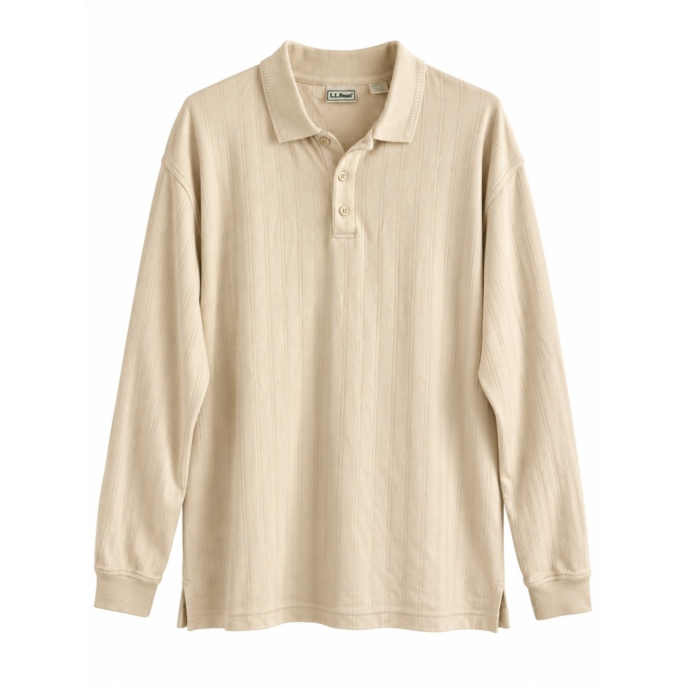 L.L.Bean Men's XL Tall Long Sleeve Polo Shirt Beige 100% Cotton Preppy Classic